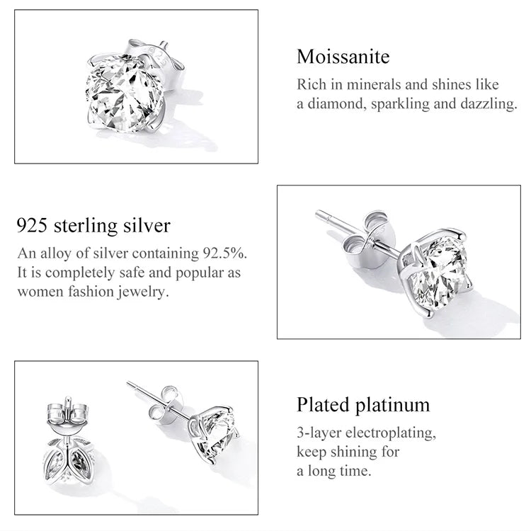 D Farbe VVS1 1 Karat Moissanit Ohrstecker 925 Sterling Silber Hochzeitsgeschenk