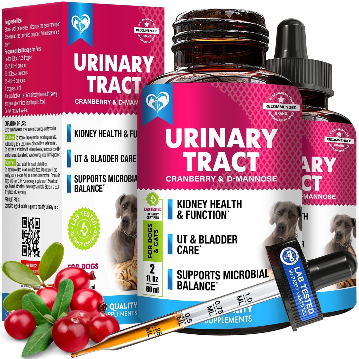 Cat & Dog UTI Treatment Drops 60 ml 2-Pack Cranberry & D-Mannose Bladder Support