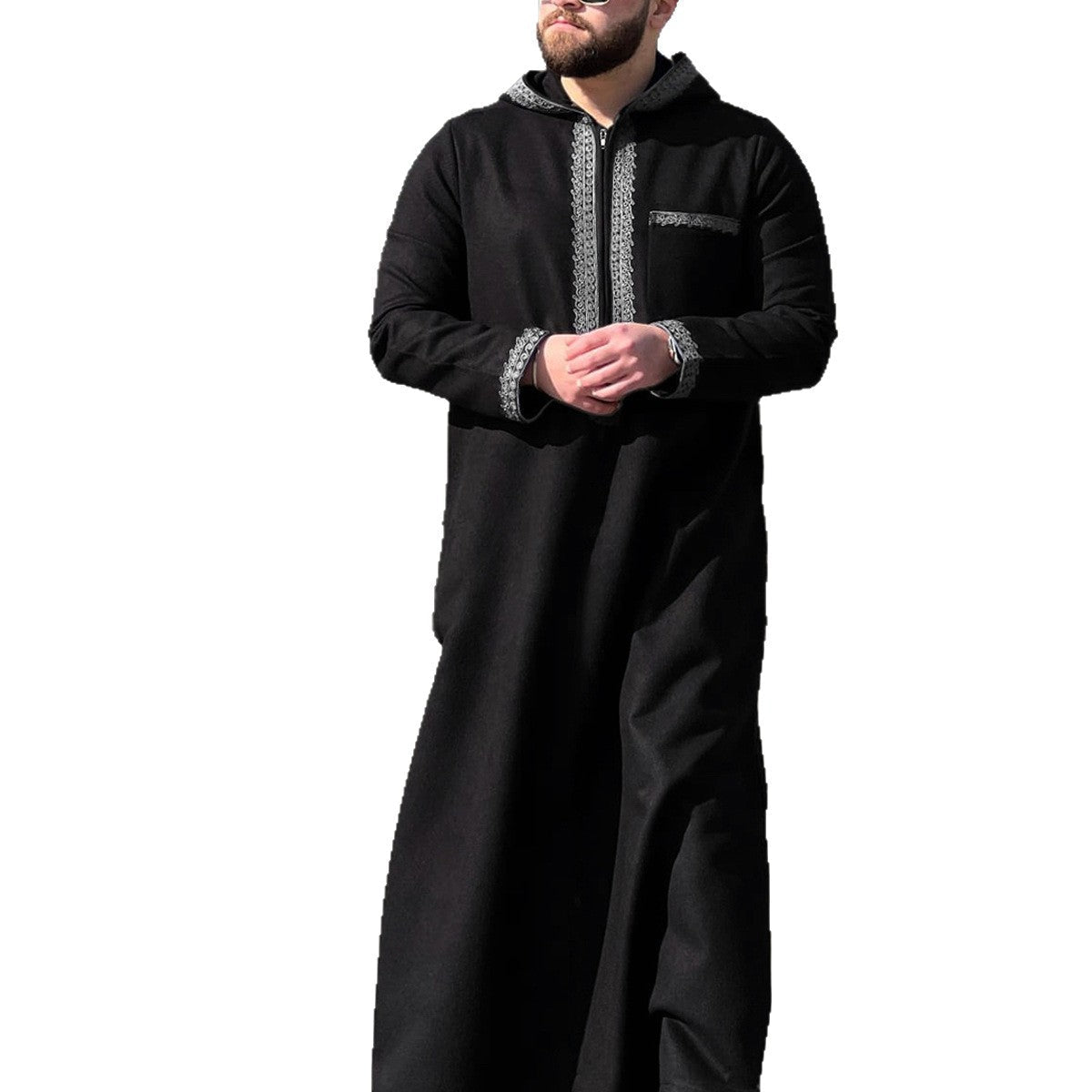 Middle Eastern Men's Robe With Long Sleeves And A Hood For International Trade