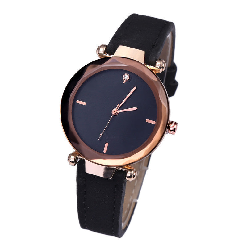 Fashionable Couples Waterdrop-Cut Diamond Frosted Leather Strap Quartz Rhombus Watch For Women