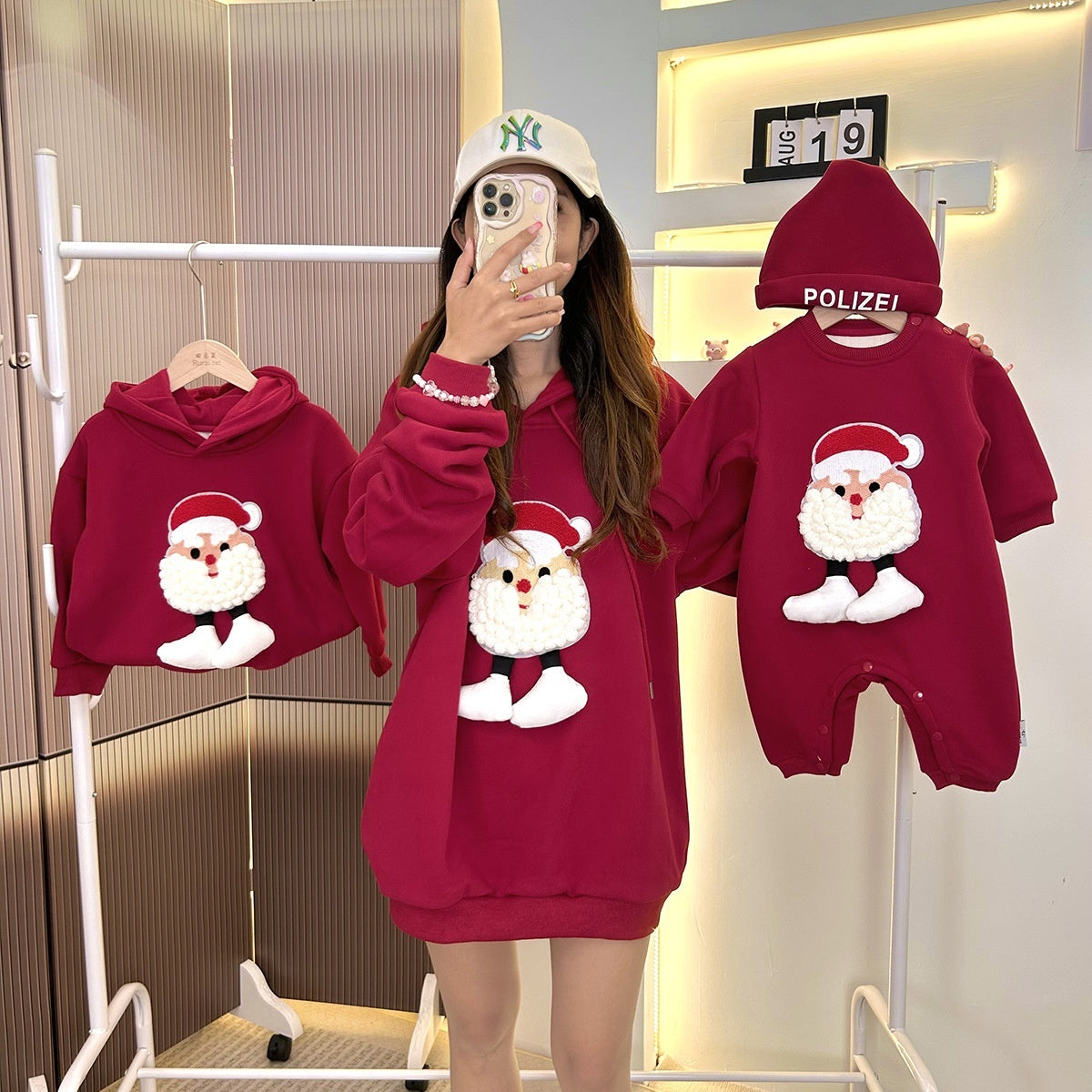 Christmas Parent-child Outfits Fleece-lined Hooded Romper And Hoodie