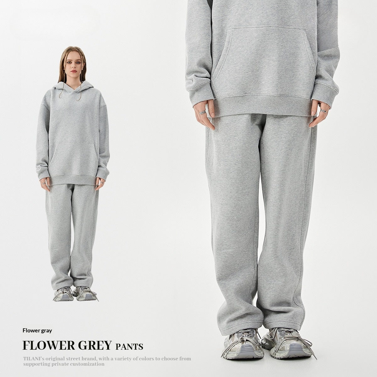 American-style Trendy Brand Fleece-lined Extra-thick Hoodie And Sweatpants Tracksuit Set