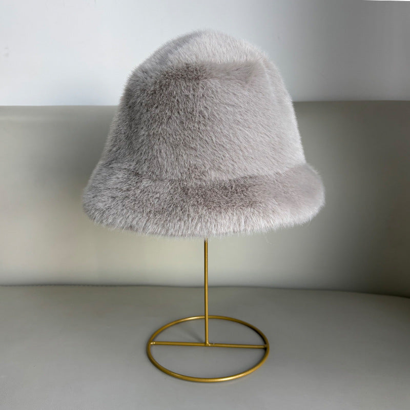 Pure Color Short-haired Plush Fishing Hat For Autumn And Winter, Korean Style, Versatile For Outdoor Activities, Warm And Protective For The Ears