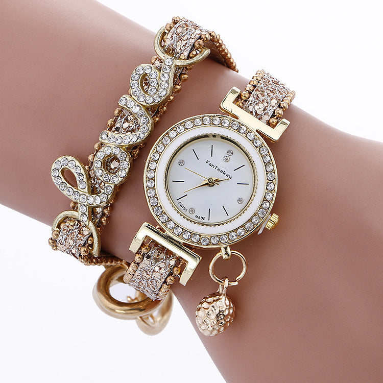 Crystal Leather LOVE Bracelet Womens Watch