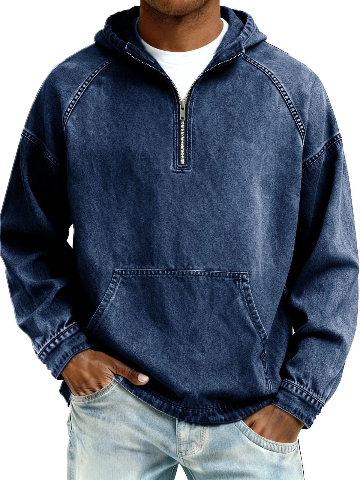 Mens Solid-Color Casual Hooded Zip-Up Sweatshirt