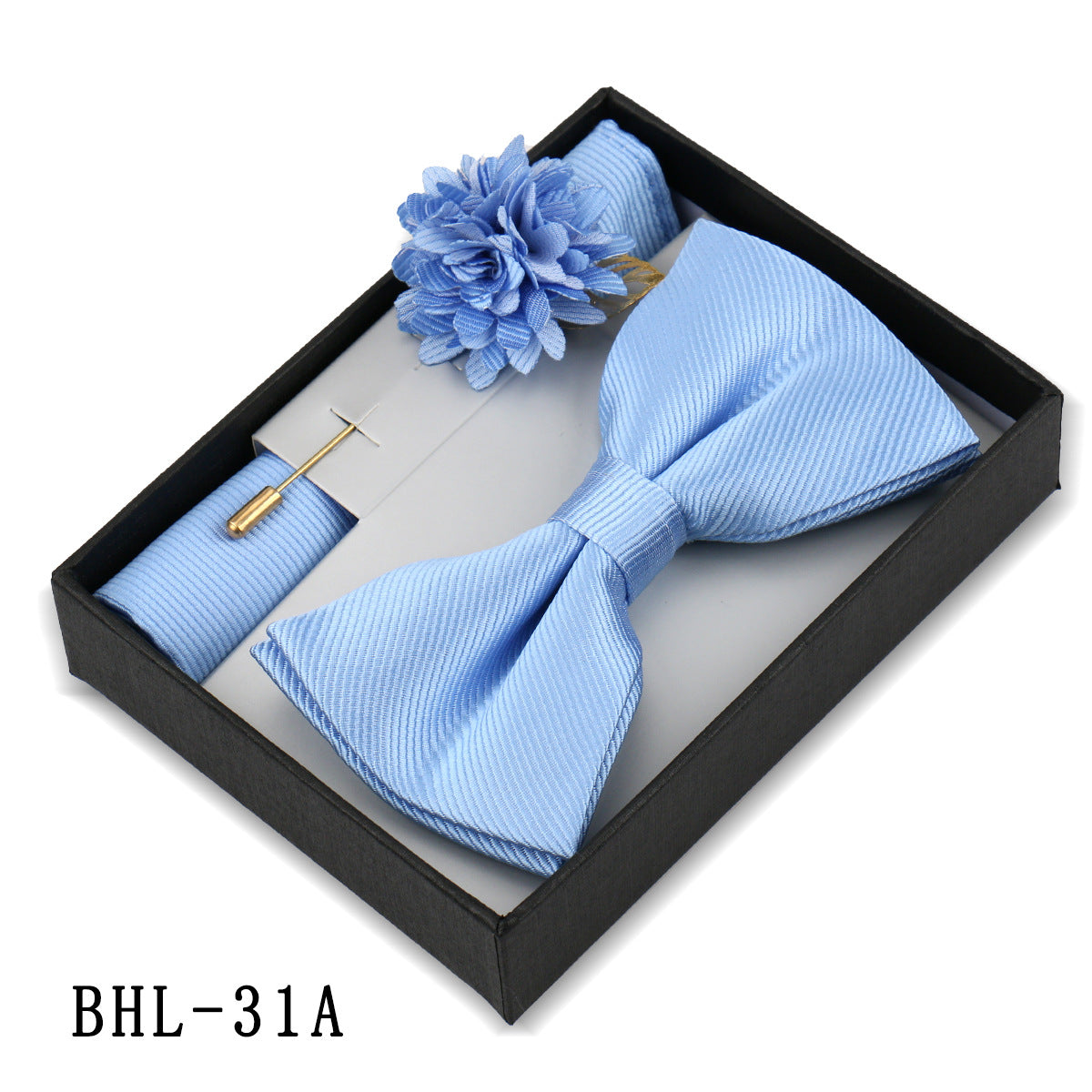 Mens Bow Tie, Pocket Square, And Brooch Gift Set