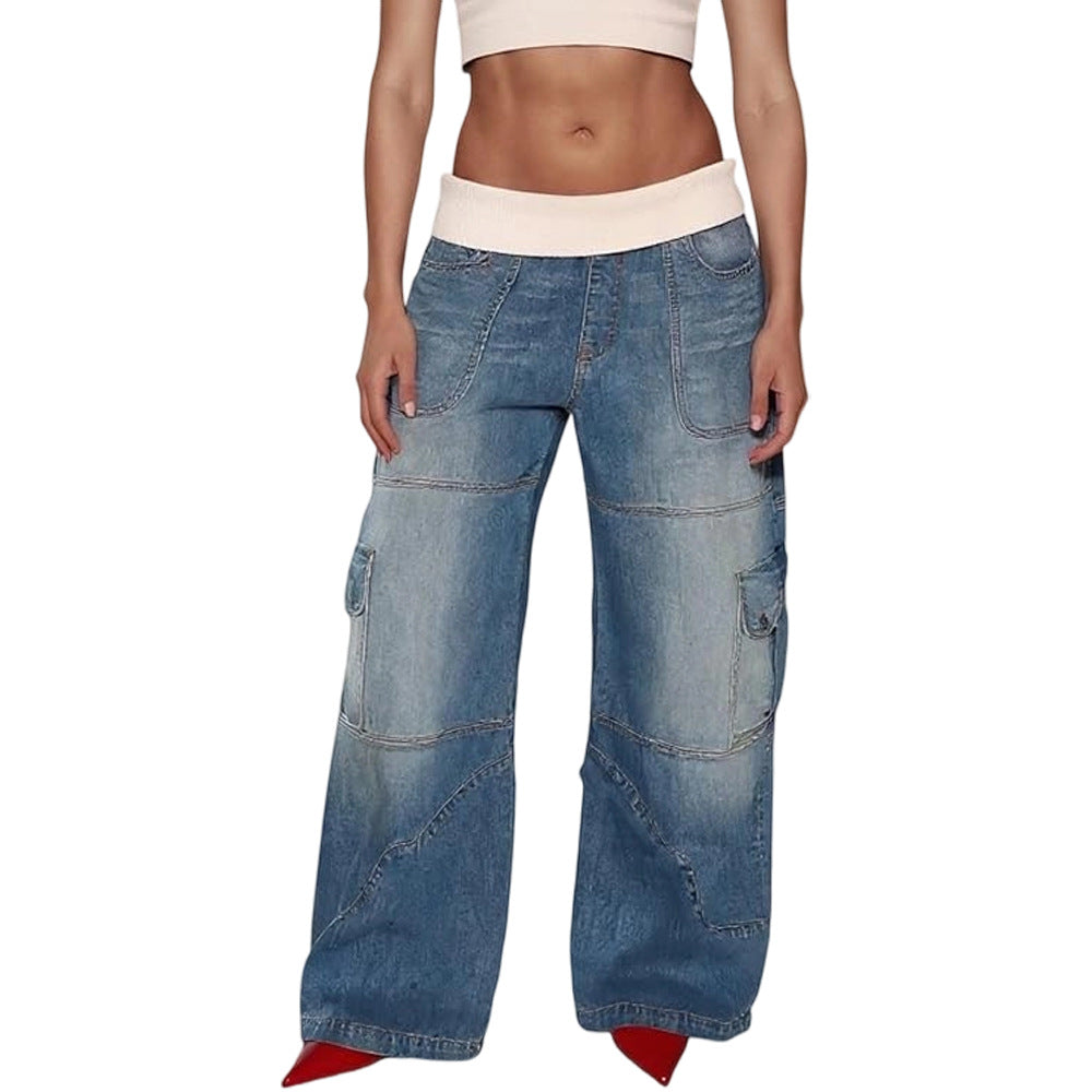 European And American-style Patchwork-thread Vintage Jeans