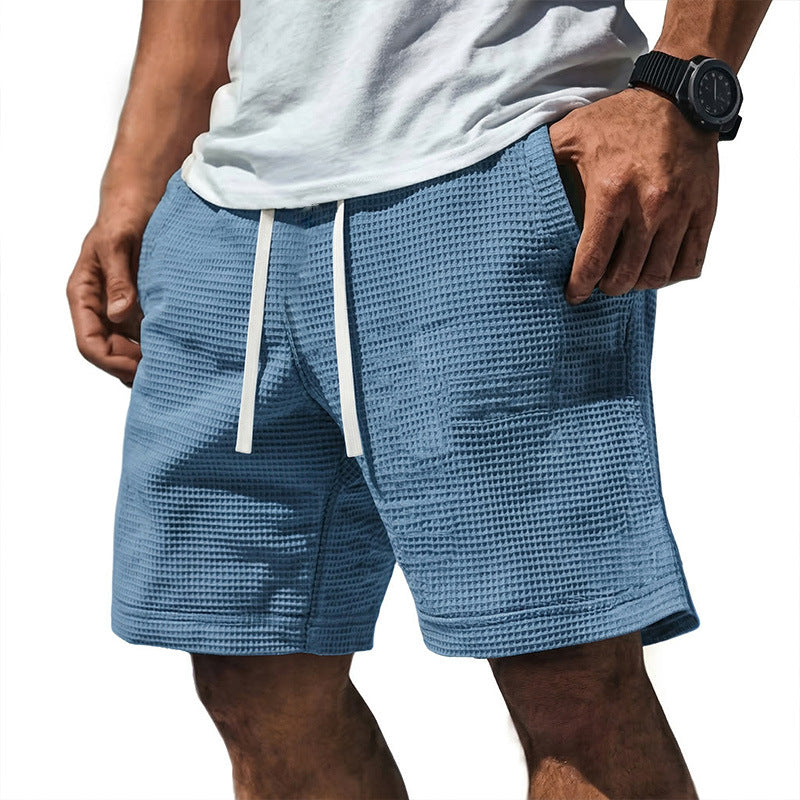 Mens Casual Waffle-Weave Shorts With Drawstring Pockets