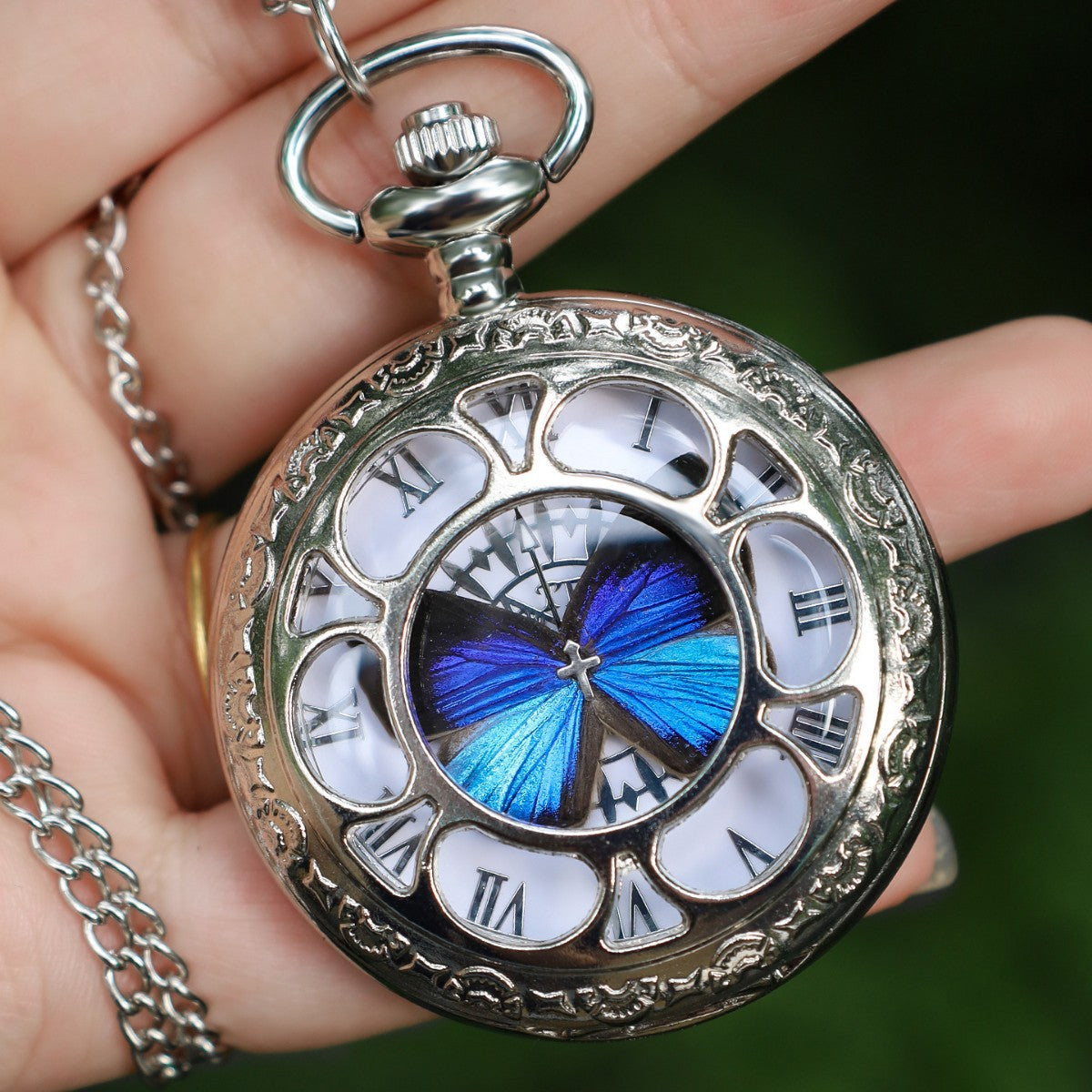Ya Gray Butterfly & Wu Gray Butterfly Creative Pocket Watch Chain, Retro Pendant Watch