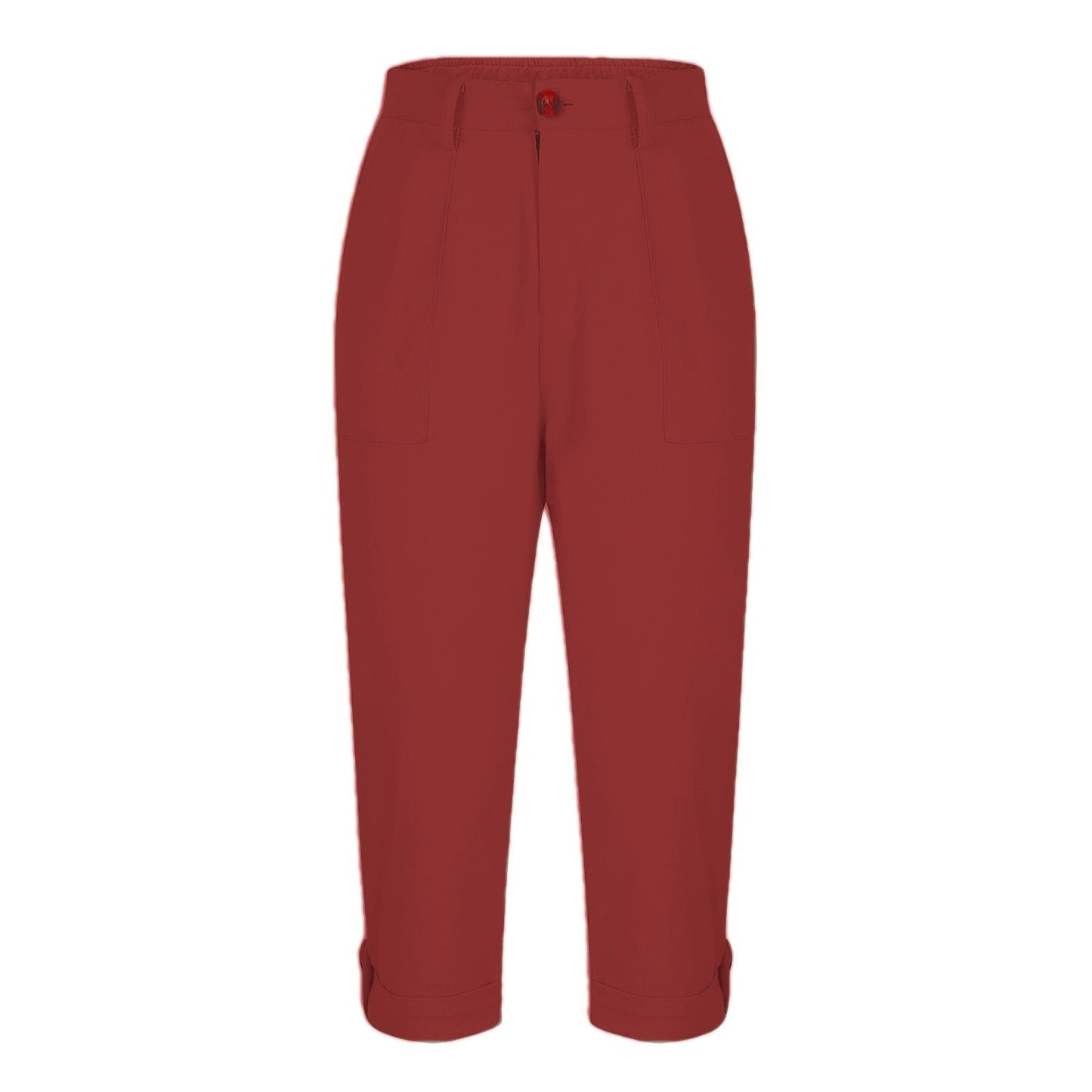 Cross-border Women's Solid Color Workwear Pants Waist Button Pants Ear Design Pants Leg Curled Women's Cropped Pants