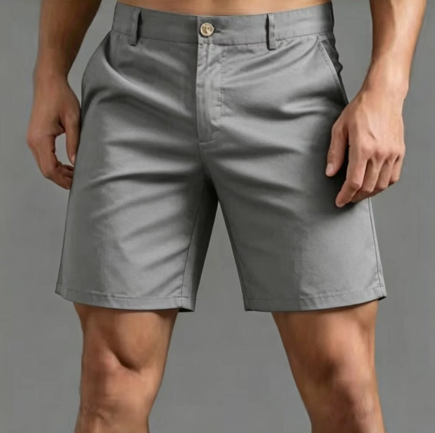 Straight-leg Slim-fit Ice-silk Capri Pants Plus-size Solid-color Mens Wear