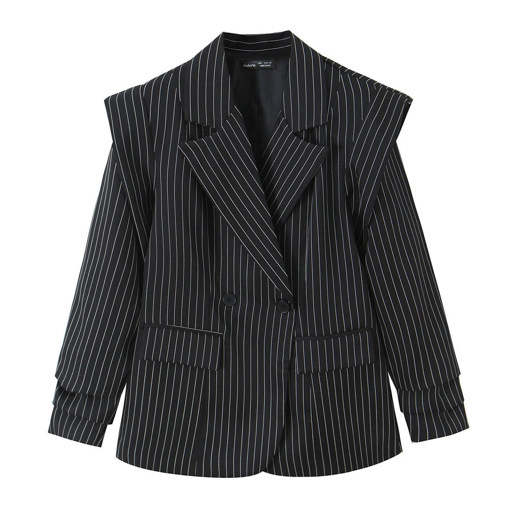 Striped Wide-shoulder Blazer For Women