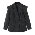 Striped Wide-shoulder Blazer For Women