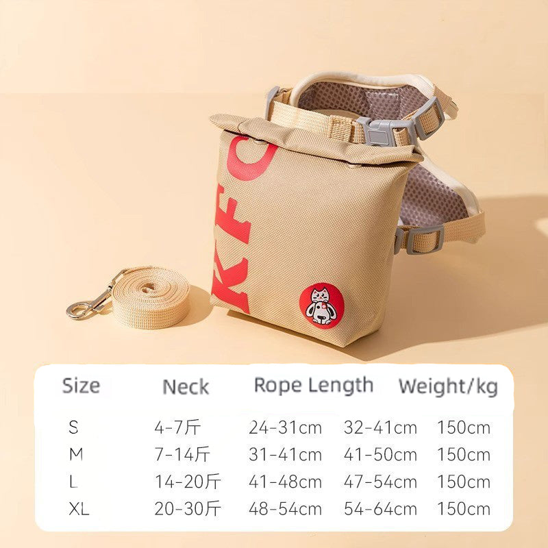 Cartoon Hamburger Chips Design Adjustable Vest Leash Rope For Cats And Dogs Walking Tow Rope With Backpack Escape Proof Vest