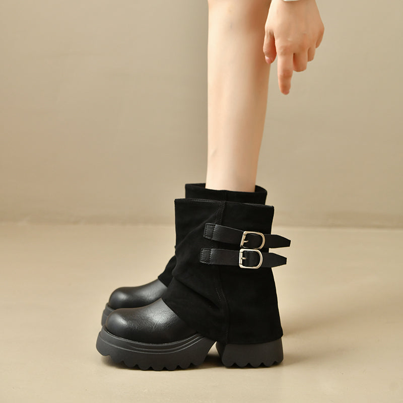 Women Platform Combat Boots 2026 Fall New Trending Slouchy Ankle Boots Maillard Trouser Boots Riding Boots