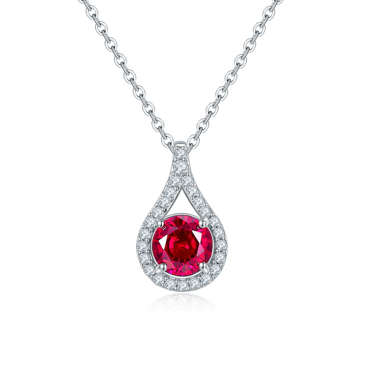 S925 Sterling Silver Teardrop Halo Necklace, 1ct Moissanite & Lab-Grown Ruby&Emerald, Platinum Plated Pendant With GRA Certificate Gift Box