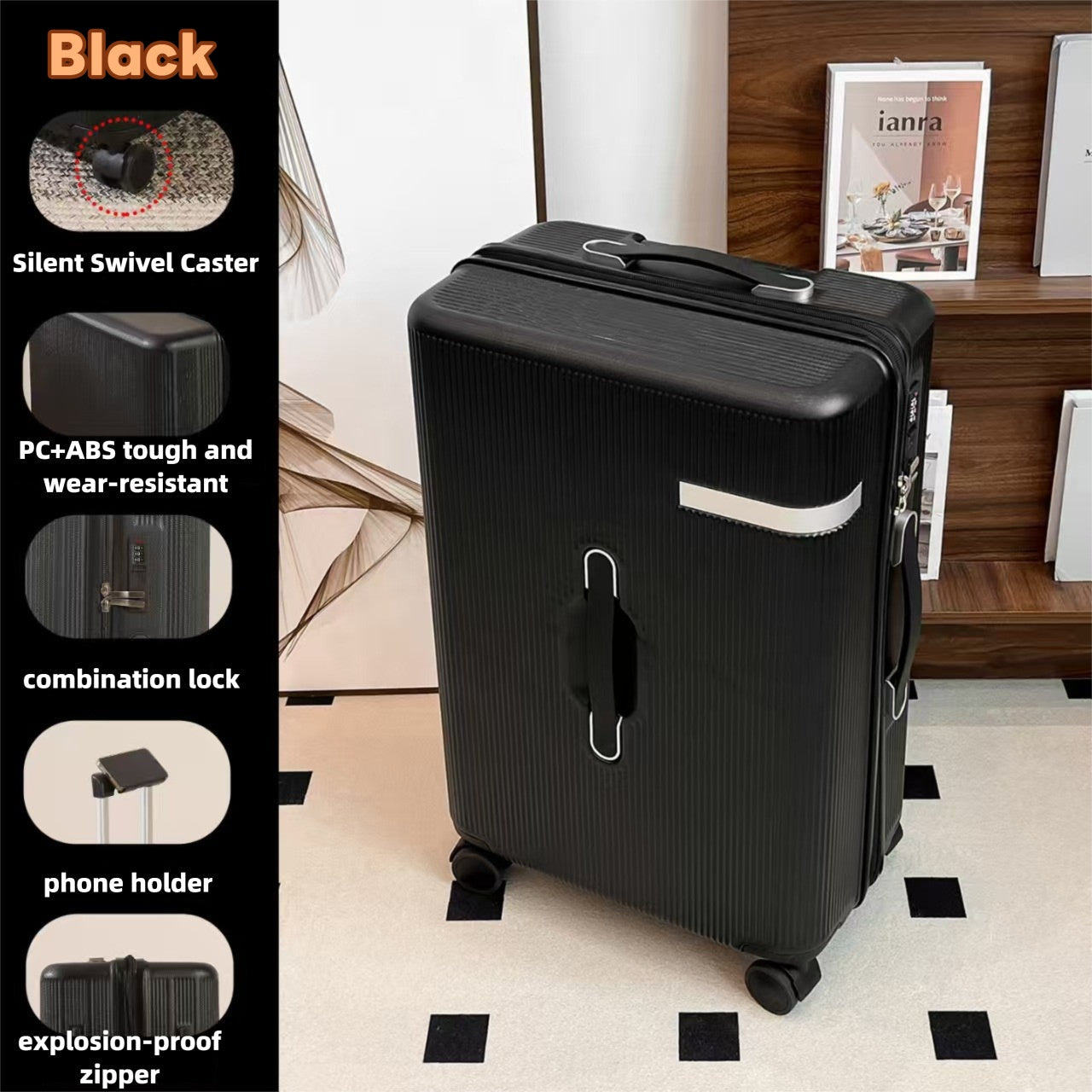 20 Inch 24 Inch Thick Luggage Compartment, Telescopic Pull Rod, Equipped With Three Handheld Handles, TSA With Phone Holder, Universal Silent Wheels, Sturdy And Durable
