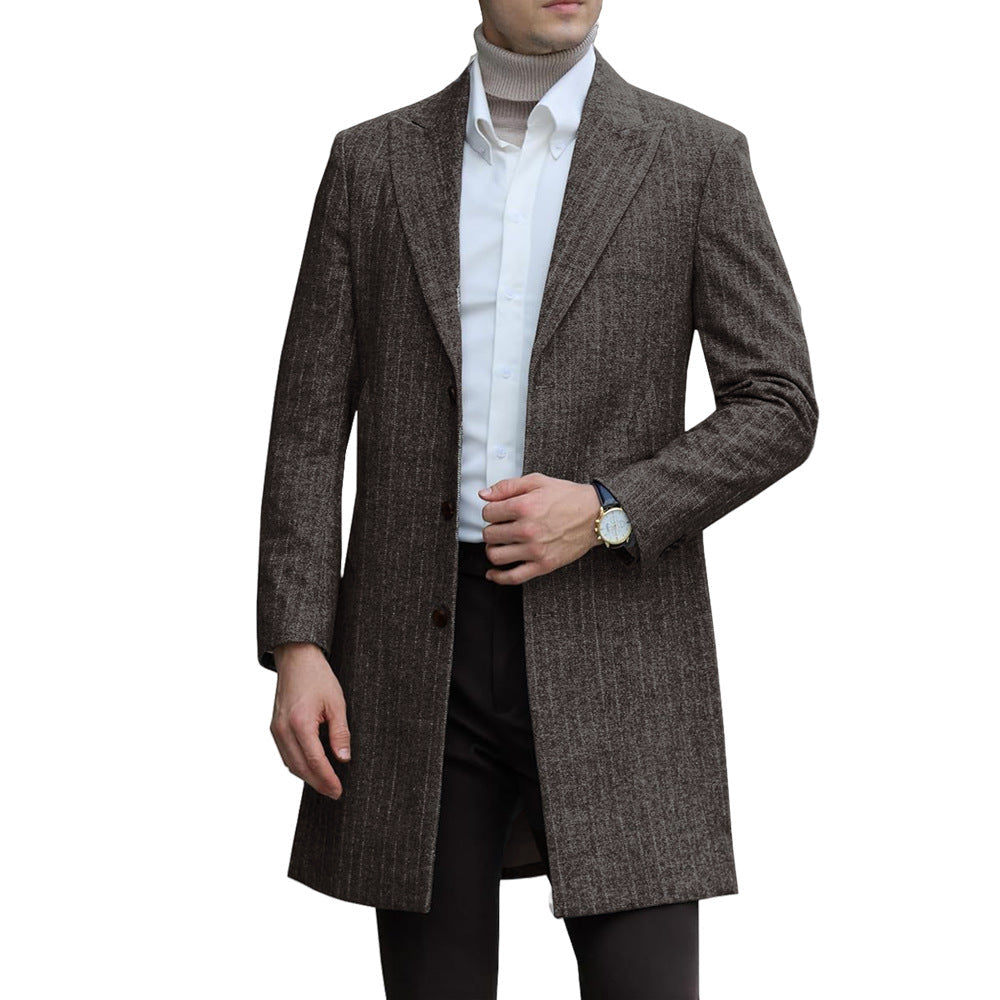 Mens Single-breasted Mid-length Wool Coat
