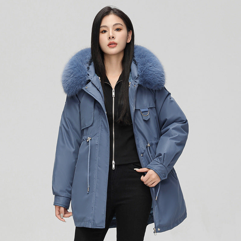 Mid-length Versatile Cotton Coat That Hits Below The Knee With A Fur-trimmed Collar