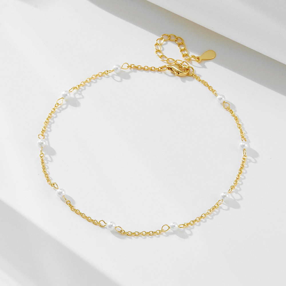 Womens Summer Pearl Beach Anklet