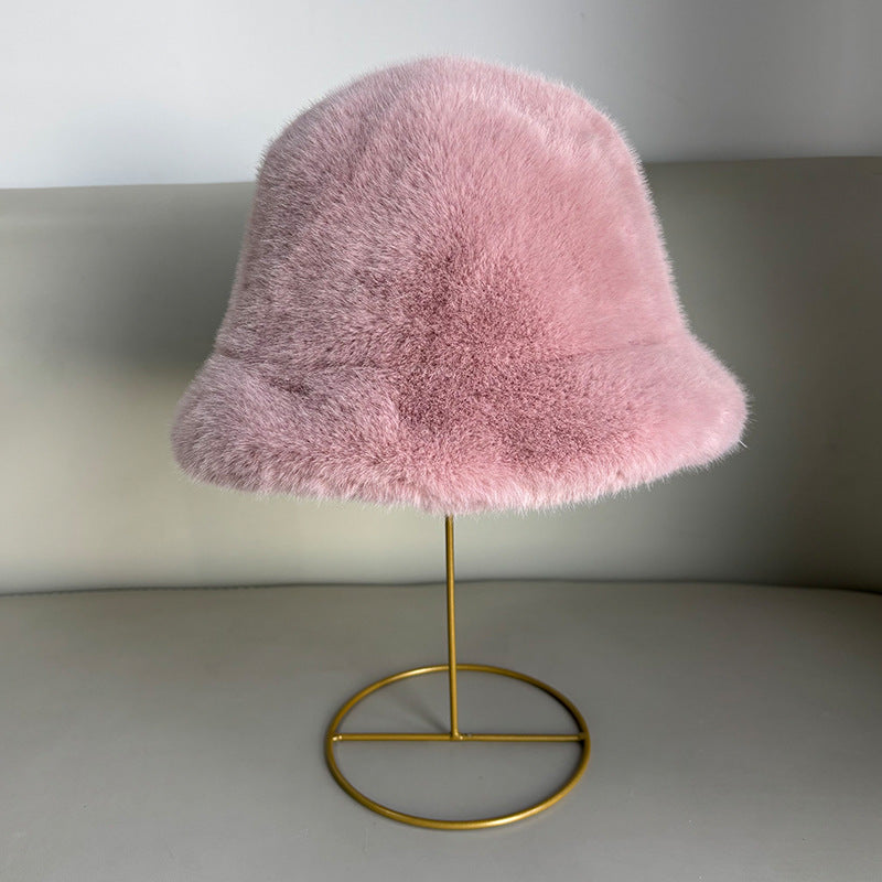 Pure Color Short-haired Plush Fishing Hat For Autumn And Winter, Korean Style, Versatile For Outdoor Activities, Warm And Protective For The Ears