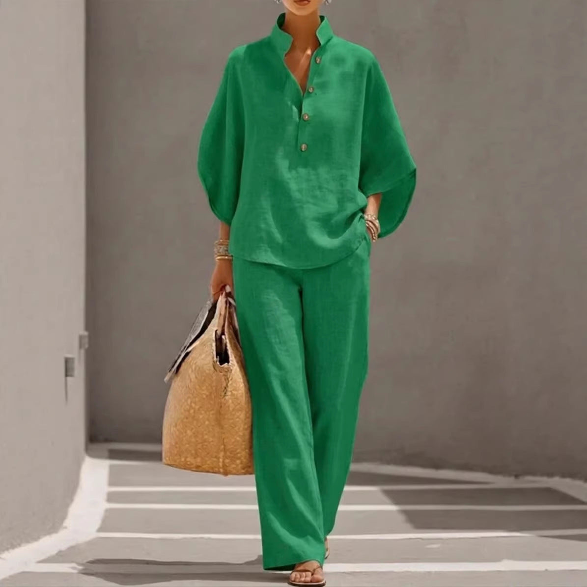 Women’s Casual Shirt and Full-Length Pants Set