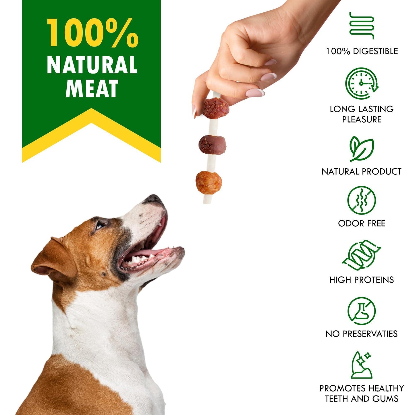 Kabobs Dog Treats with Duck & Chicken Human Grade Meat All Natural & Organic Pet Dried Snacks Rawhide Free & Grain Free Long Lasting Chews for Large & Small Dogs Supports Healthy Teeth