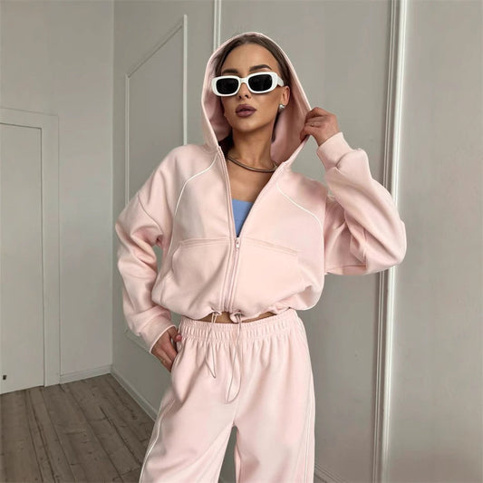 Women’s Sportswear Set Solid Color Cardigan Set