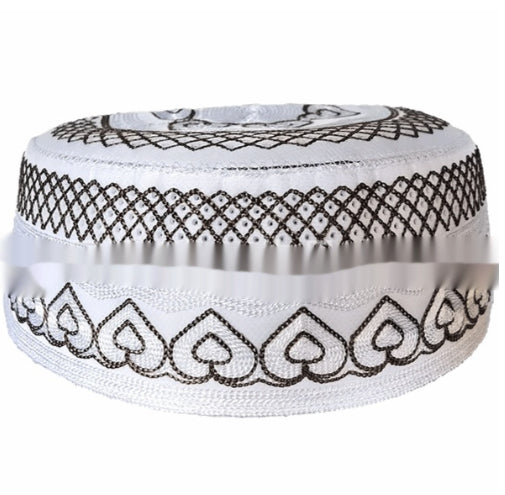 Mens Embroidered Solid-Color Striped Muslim Hat For Adults