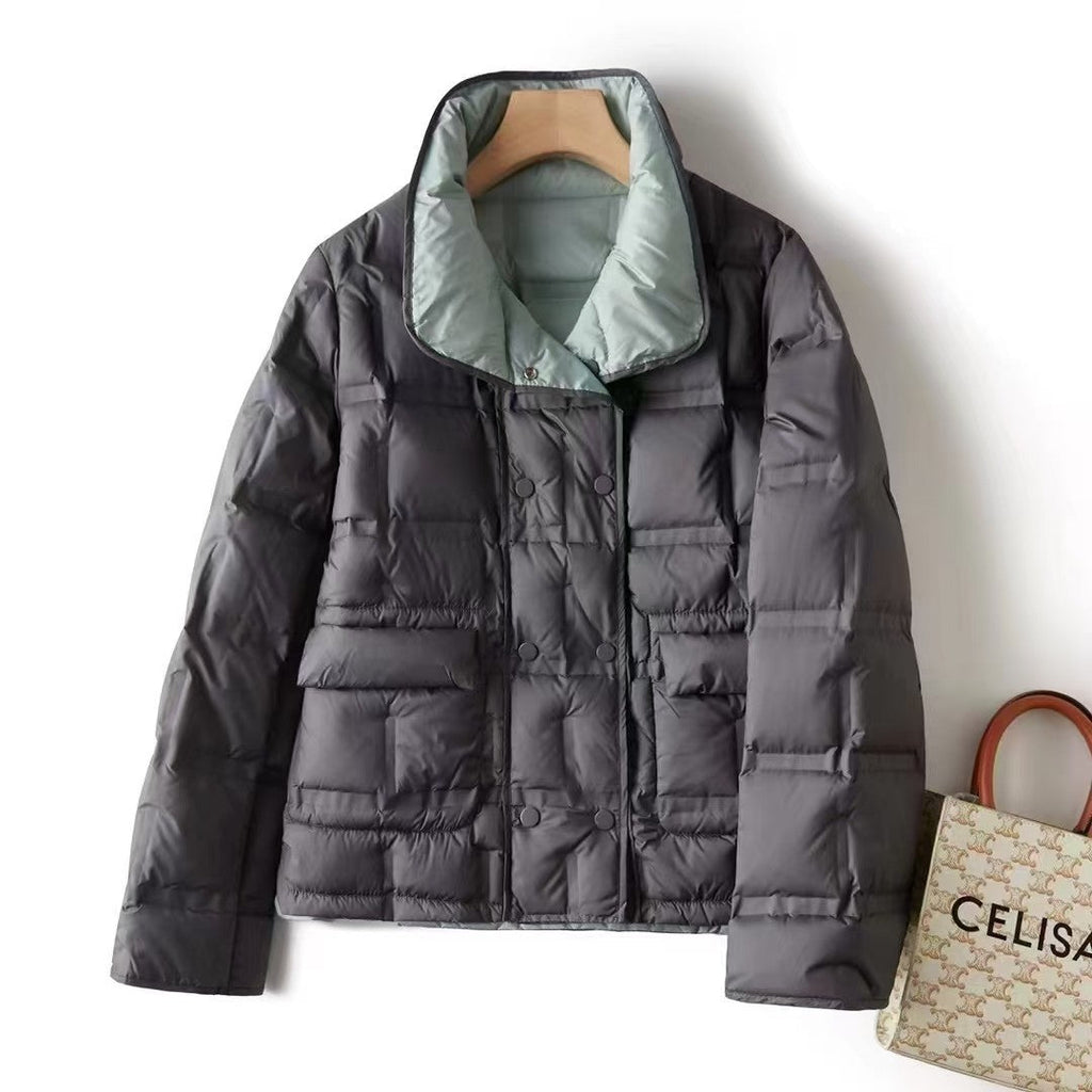 Womens Sophisticated Double-sided Stylish Collar Jacket With A Stand-up Collar