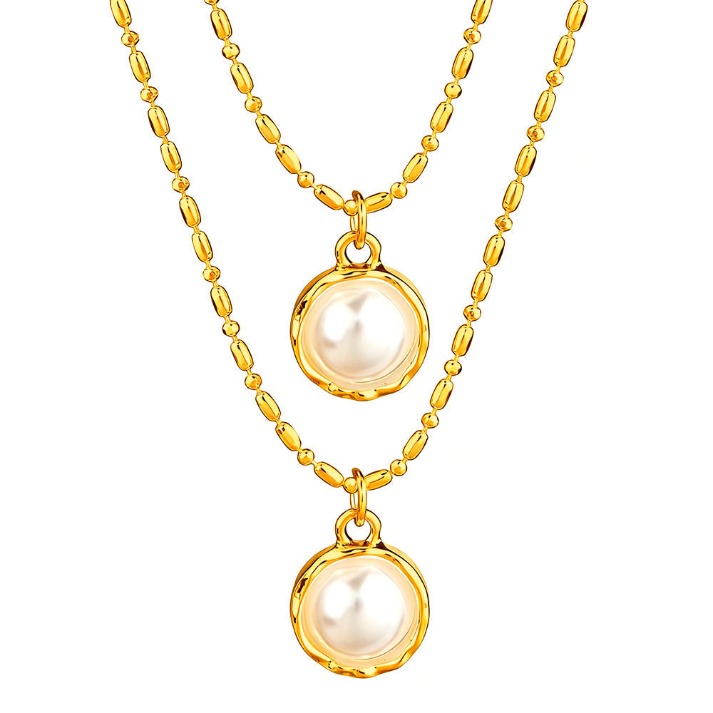 Double Layer Dainty Pearl Choker Necklace, Two-Tier Irregular Collarbone Chain, Minimal French Jewelry For European Spanish Women