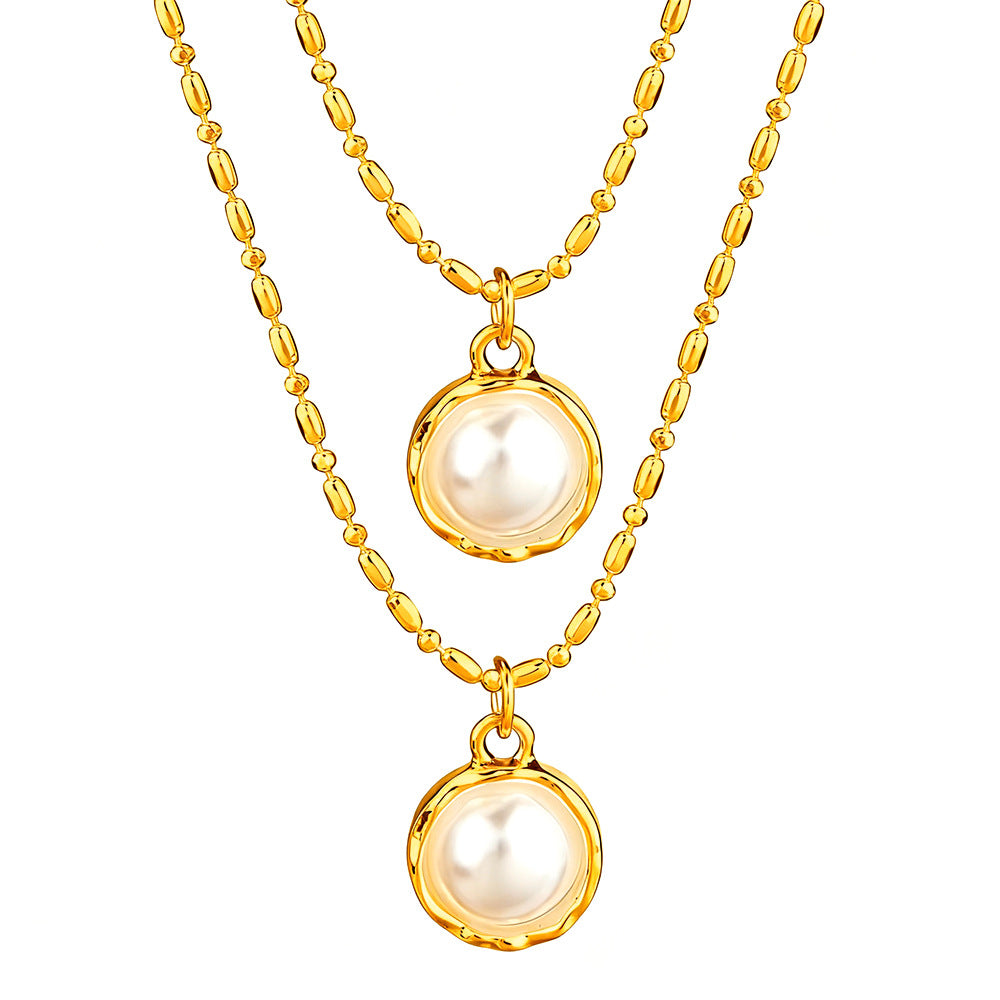 Double Layer Dainty Pearl Choker Necklace, Two-Tier Irregular Collarbone Chain, Minimal French Jewelry For European Spanish Women