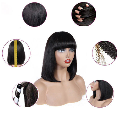 Human Hair Bob Wig Headgear Woven Top Heart Is Natural And Realistic
