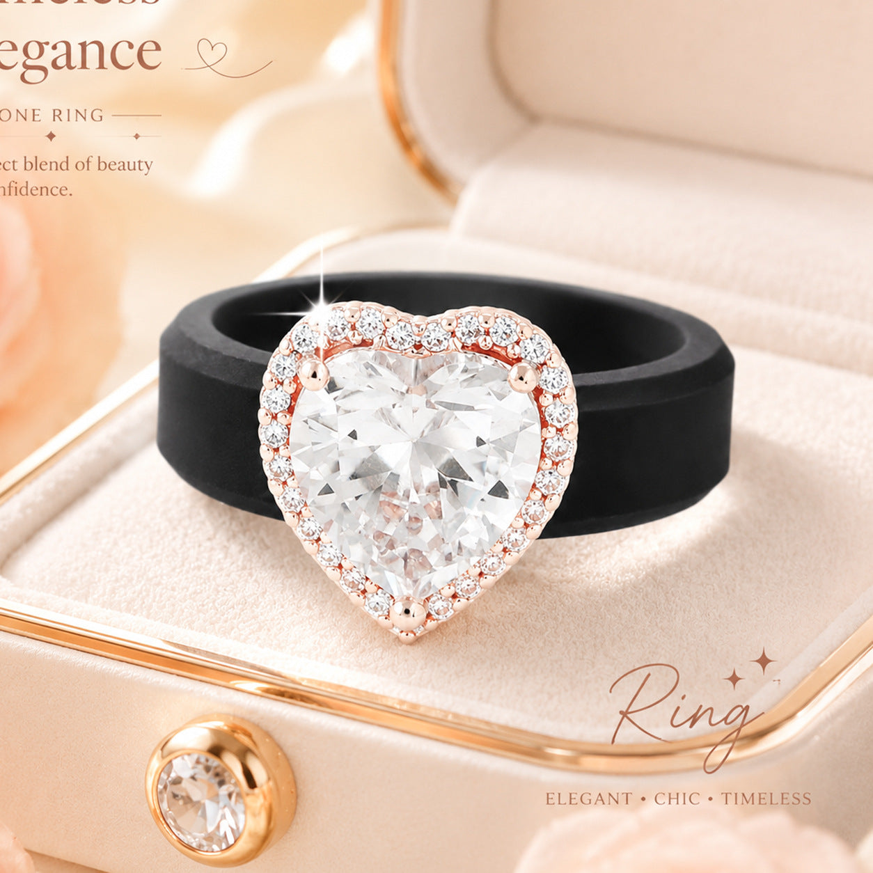 Silicone-inlaid Heart-shaped Zircon Ring