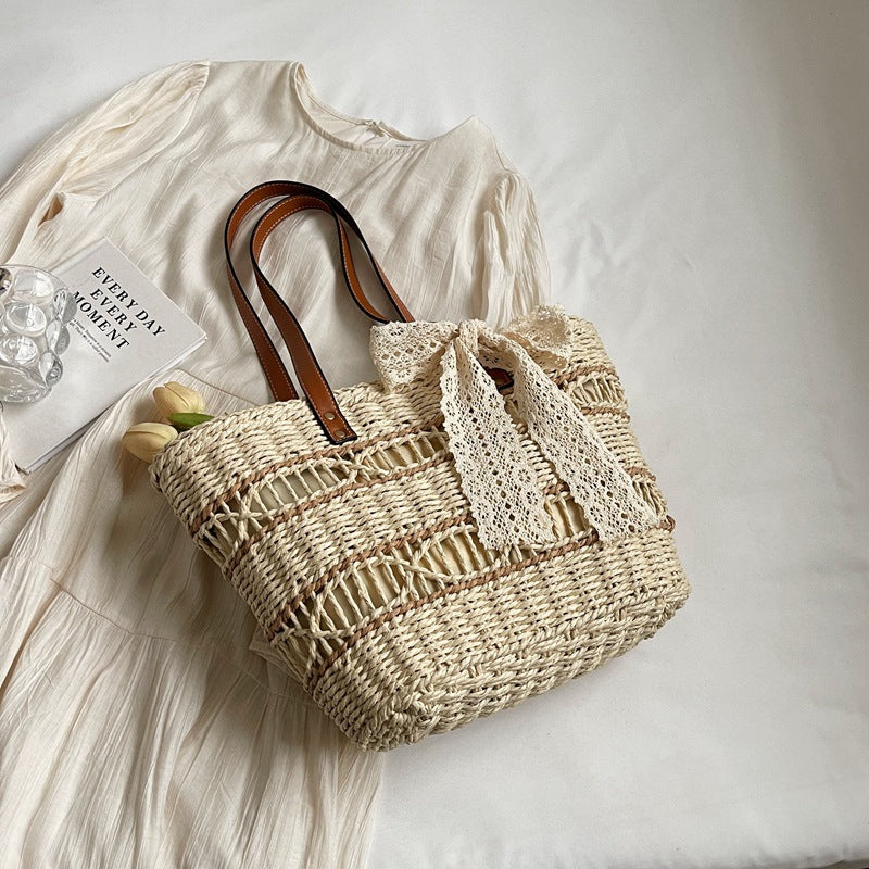 Womens Large-Capacity Stylish Woven Tote For Vacation