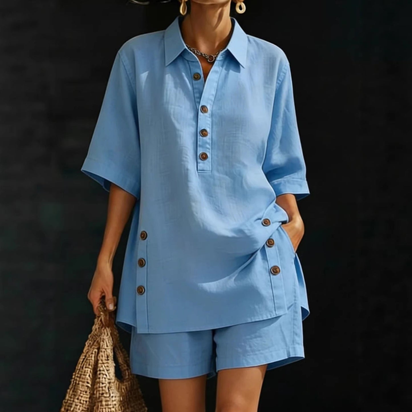 Short-Sleeve Shirt & Loose Pants Two-Piece Set – 4 Colors, S–5XL