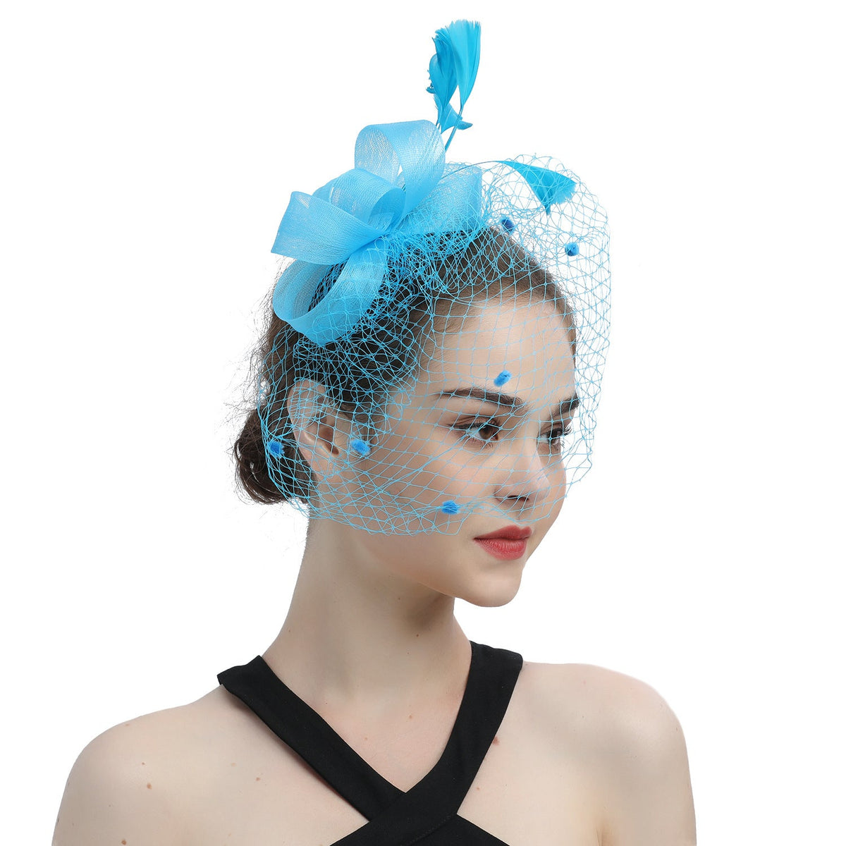 Bride Veil Hair Bow Top Hat Headdress Flower Cover Face Mesh Head