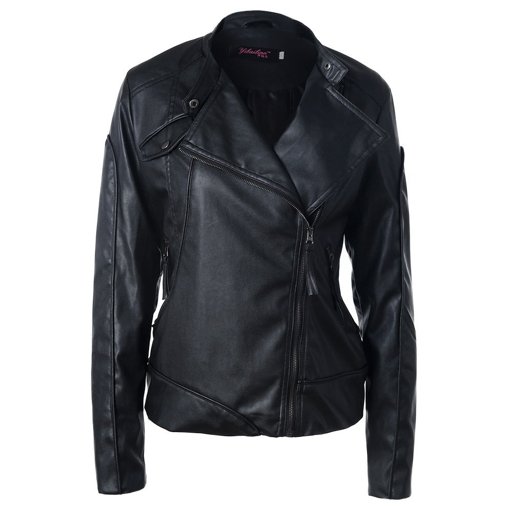 Stand Collar Side Zipper Leather Coat Motorcycle Jacket