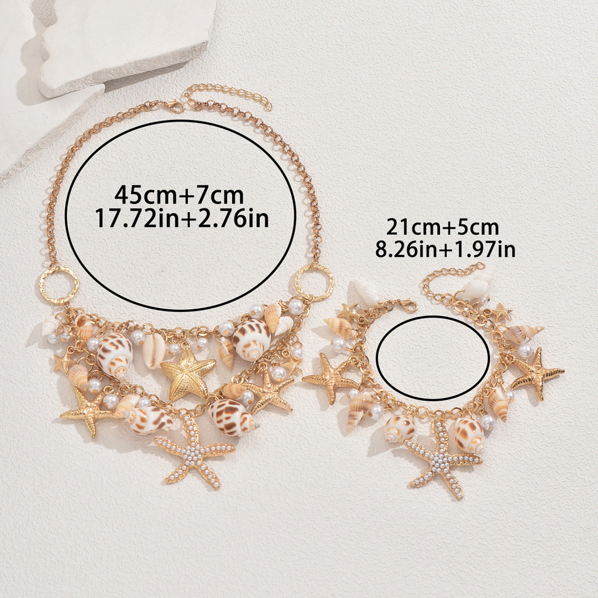 Cross-border European American Ocean Style Women Jewelry Set, Unique Starfish & Shell Inlaid Pearl Design Matching Necklace & Bracelet Accessories