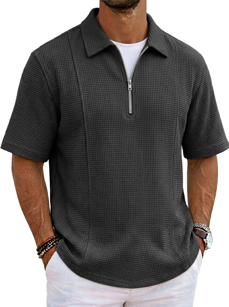 Sports-style Boat-neck Half-zip Polo Shirt