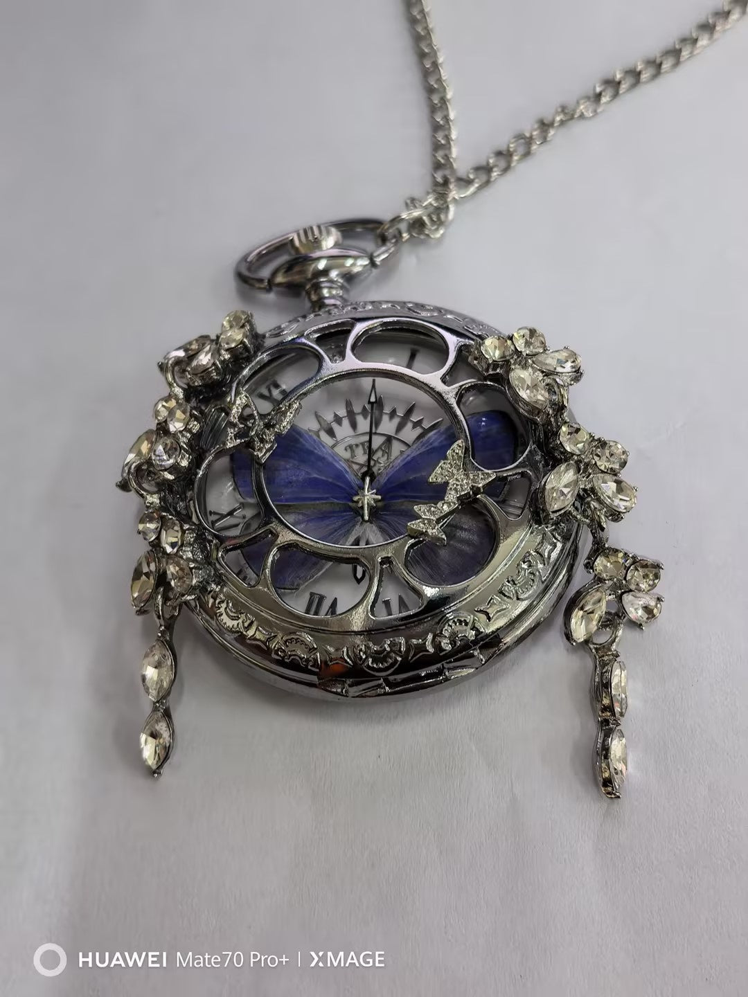 Couples Teal And Green Butterfly Animated Pocket Watch For Graduation Season