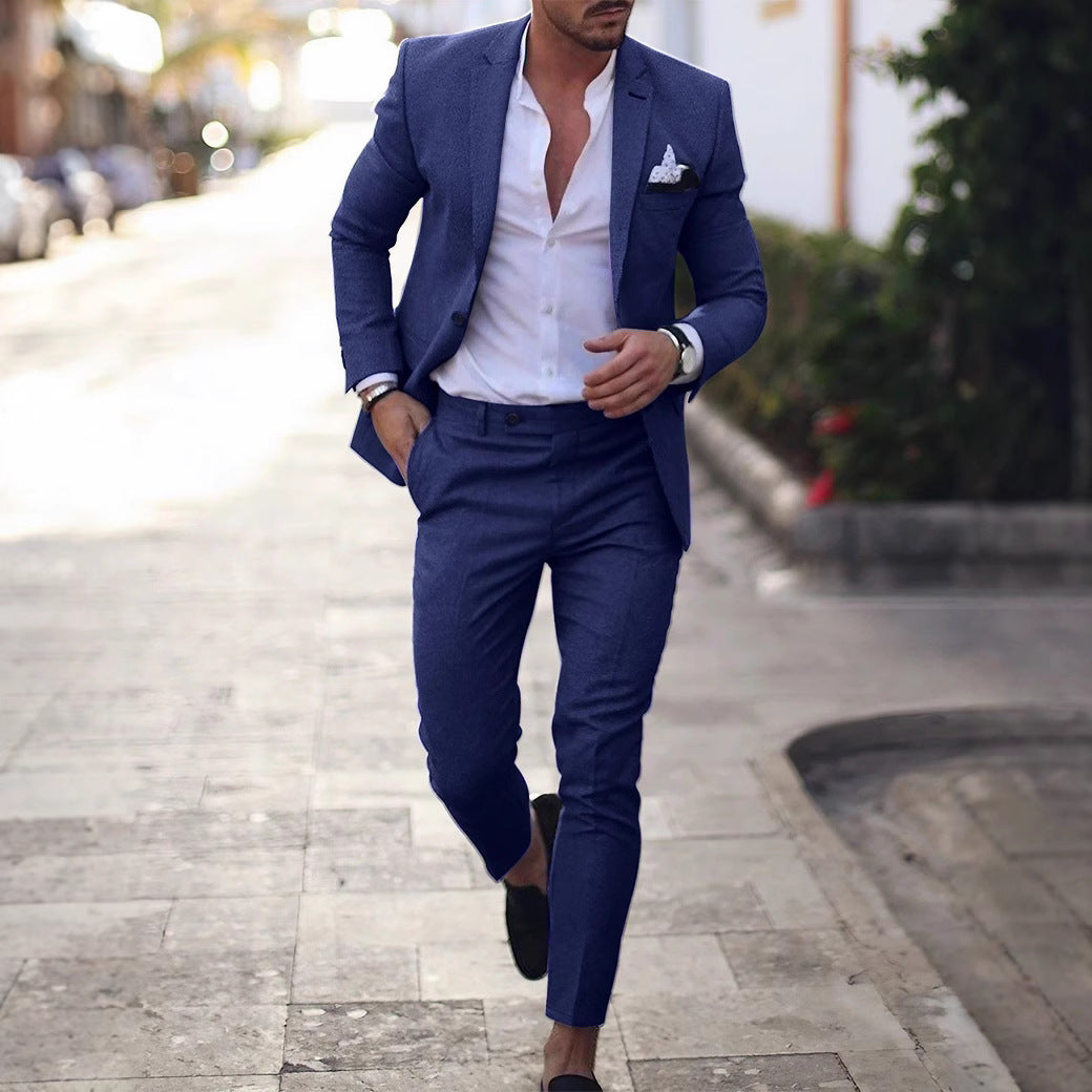 Men Leisure Set Digital Printing Two Button Suit Top Two-piece Pants