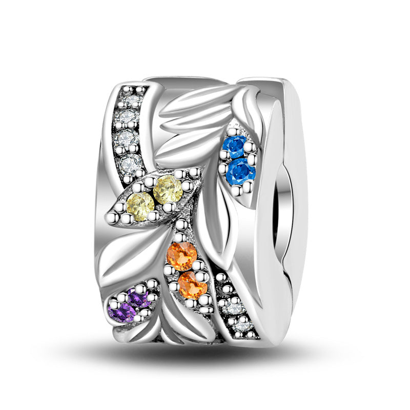 Silver-plated Colorful Zircon Accent Bead DIY Bracelet Charm
