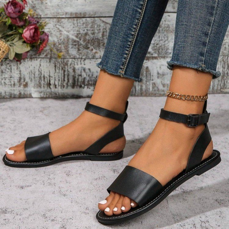 Women's Plus Size Minimalist Open Toe Sandals - Comfortable Four Season Flat Shoes for Daily Wear
