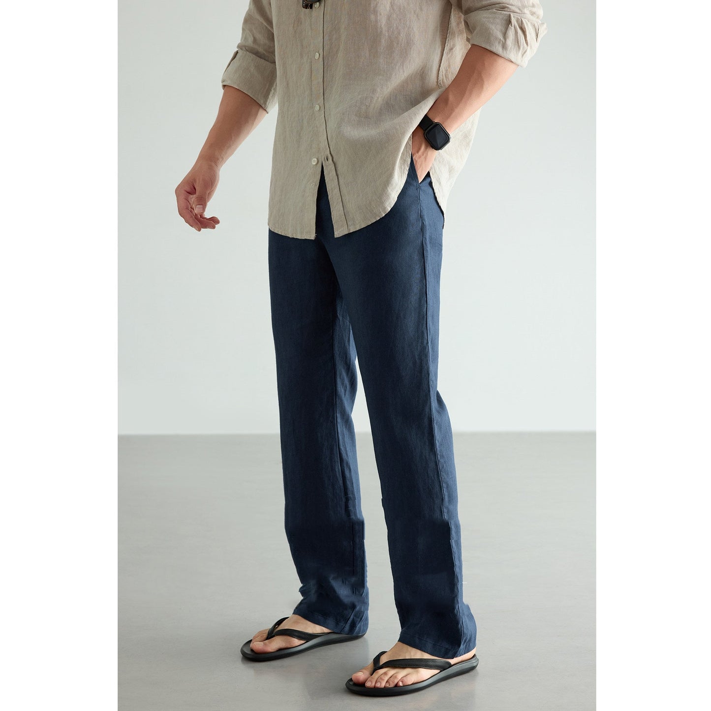 Men's Solid-Colored Versatile Drawstring Straight-Cut Casual Pants