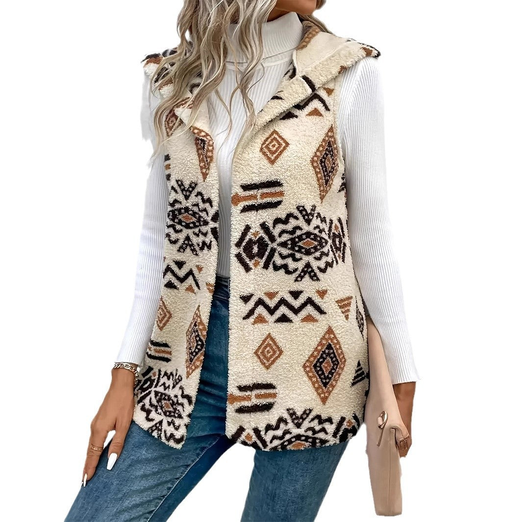 Women's Double-sided Printed Hooded Vest
