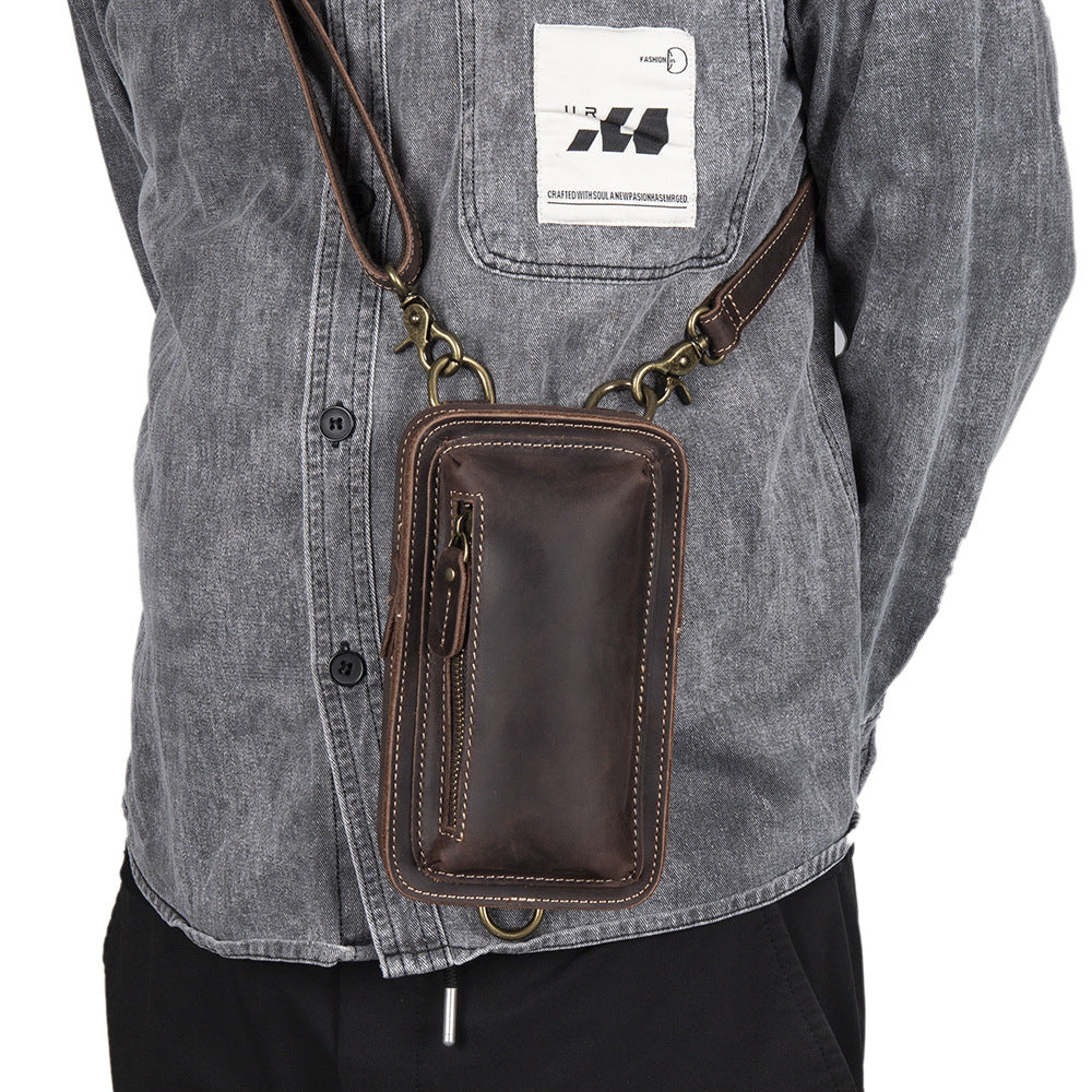 Mens First-Layer Cowhide Crossbody Waist Bag