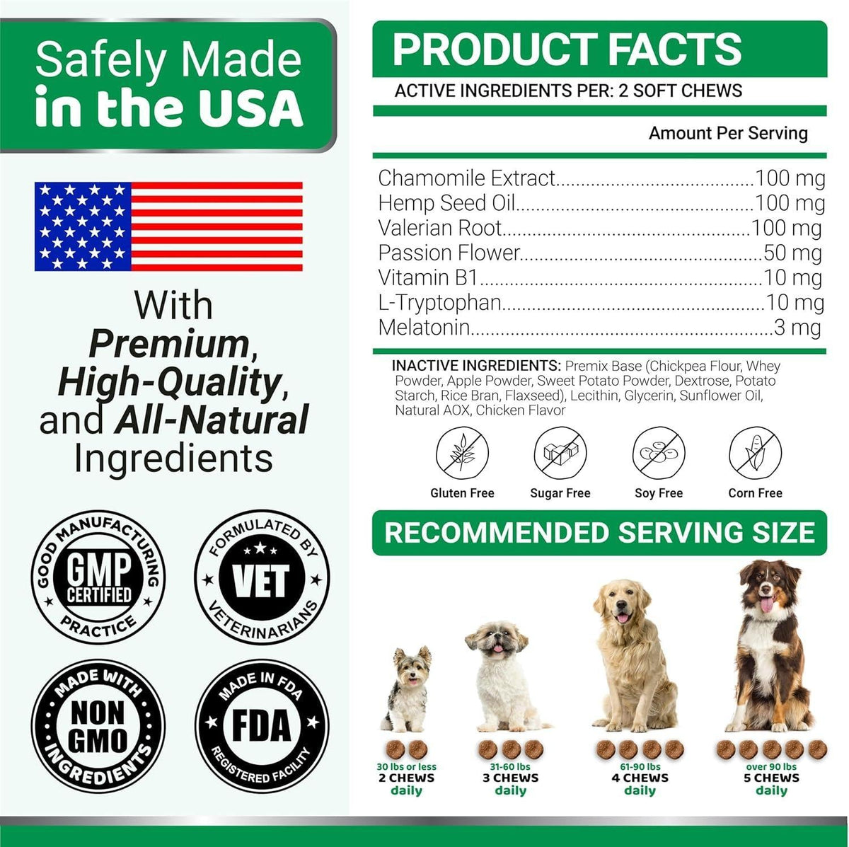 Hemp Calming Chews for Dogs 240 Count Anxiety Relief Melatonin & Chamomile