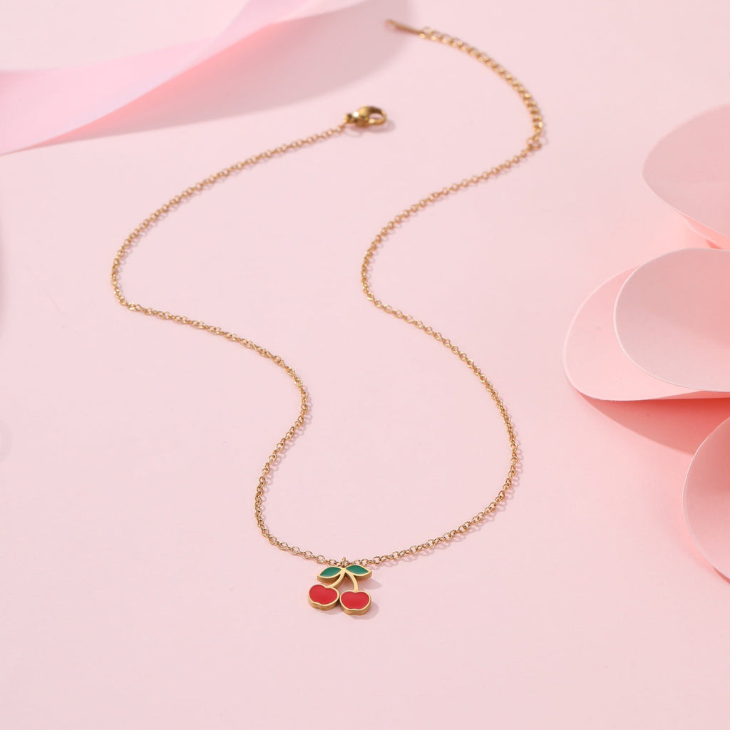 Cherry Necklace Bracelet Titanium Steel Earring Ring Pieces
