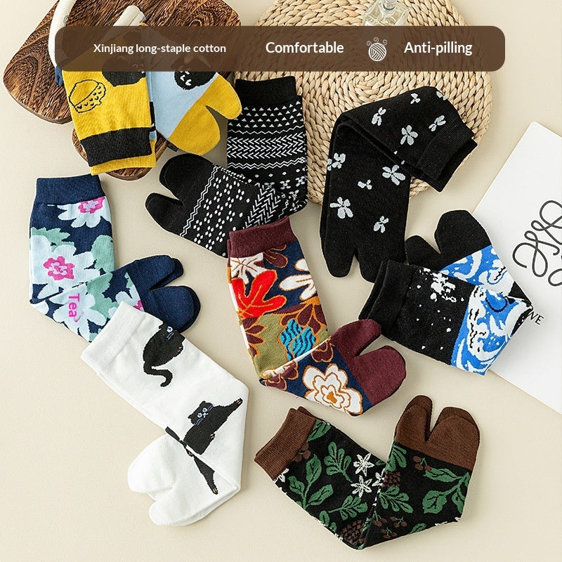 Thumb Toe Pig Hoof Shoes Sheep Hoof Socks Japanese Flower Pattern